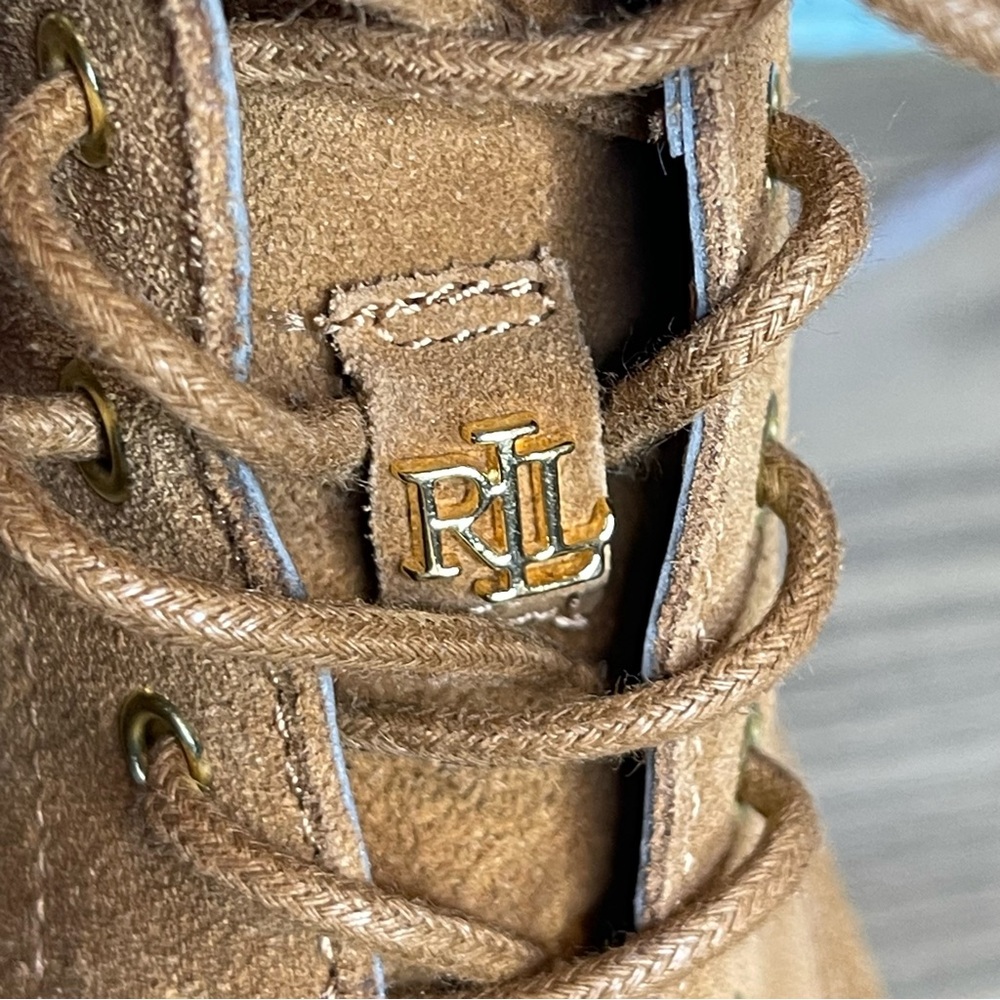 Lauren Ralph Lauren Carlee suede tan combat lace-up 
boots fauxshearling 8.5 New - Picture 11 of 12